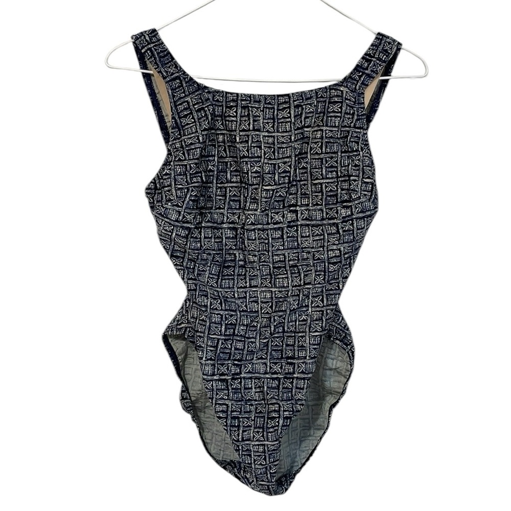 Baja Blue Size 8 one piece bathing suit. Underwire bra inside. Back hook closure